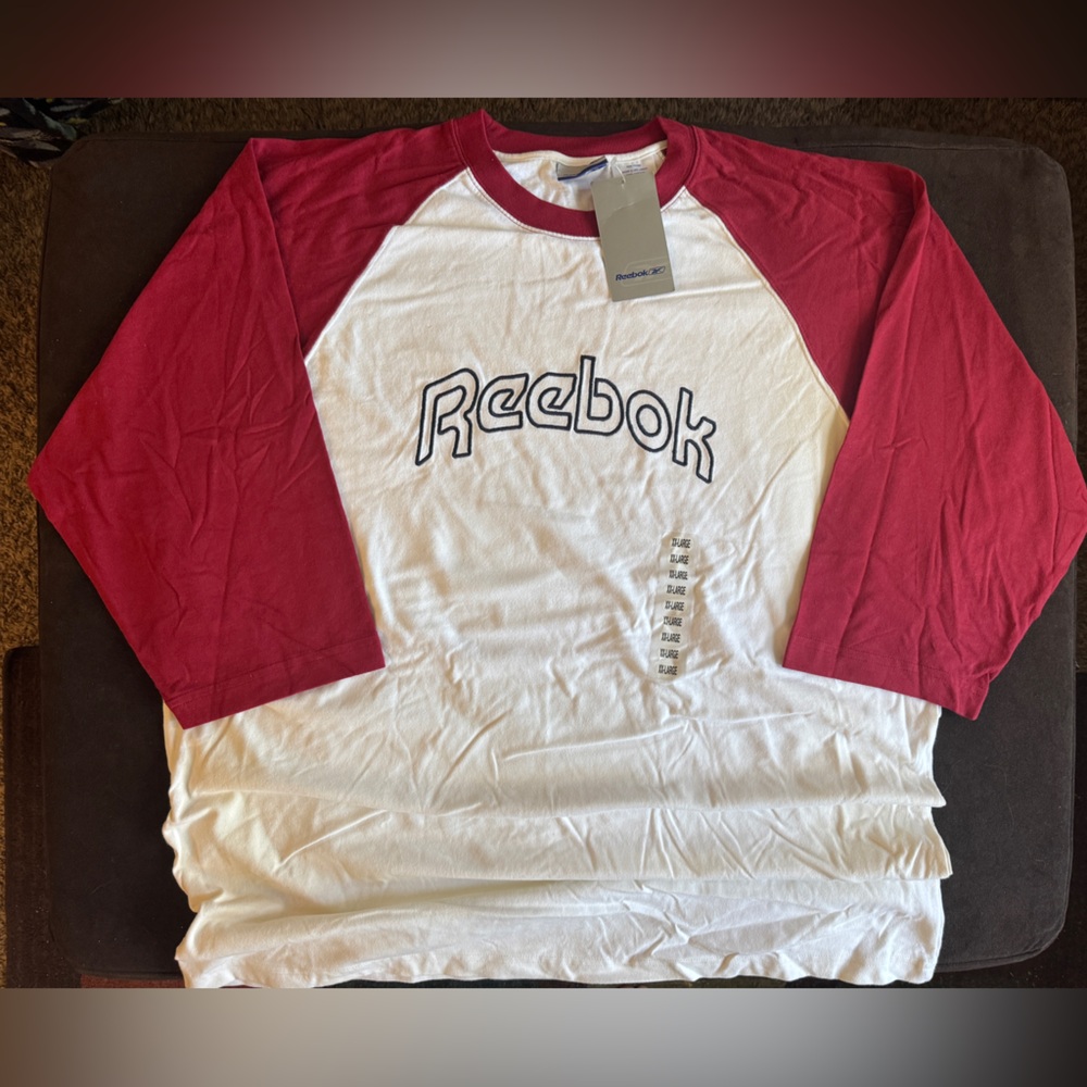 NWT Reebok Vintage Embroidered Logo Baseball Raglan Tee
